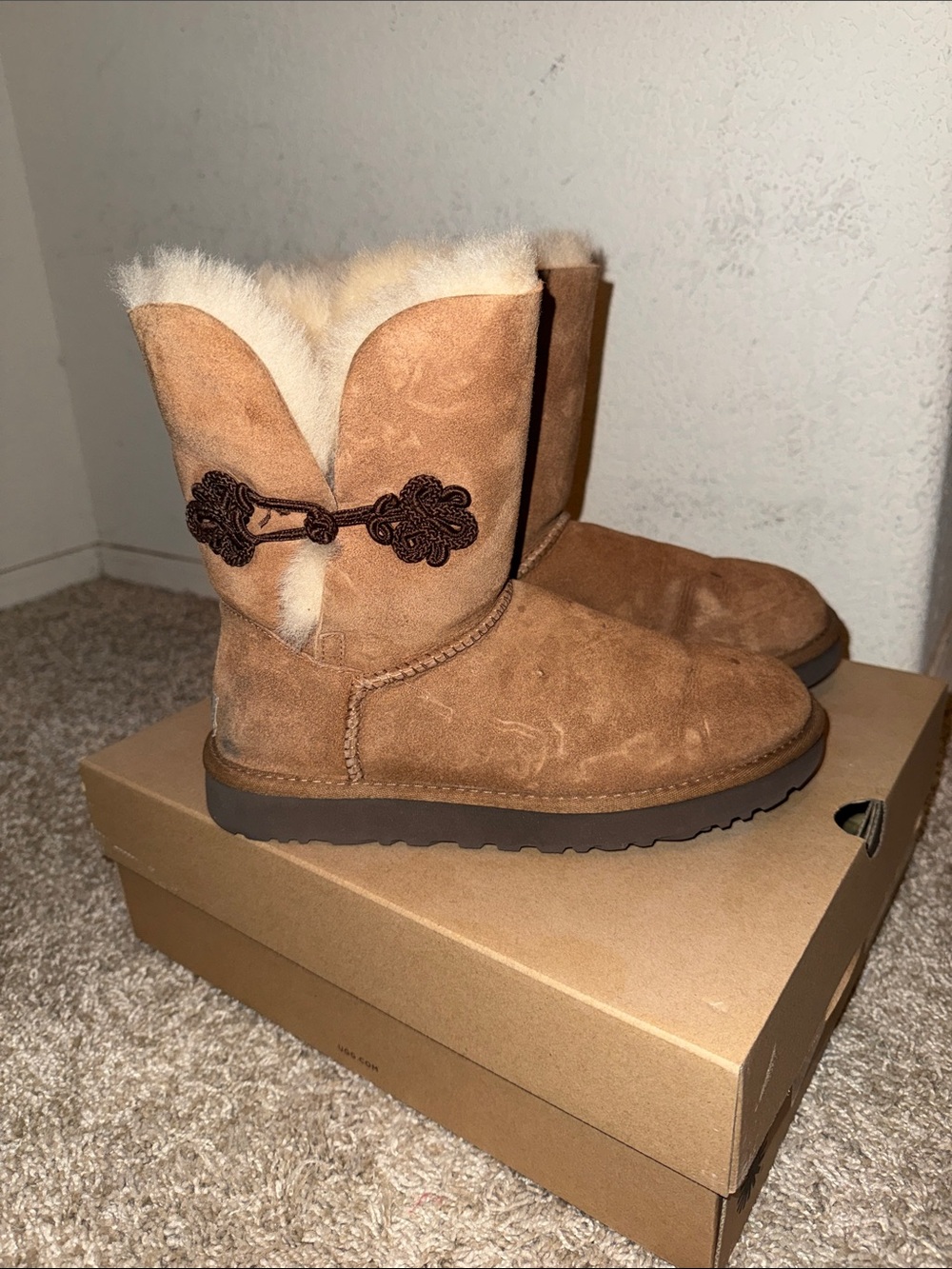 Chestnut Shearling Lined Suede Short Boots